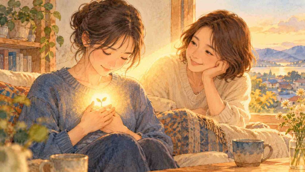 友人の言葉が自分の中にある答えを照らす様子