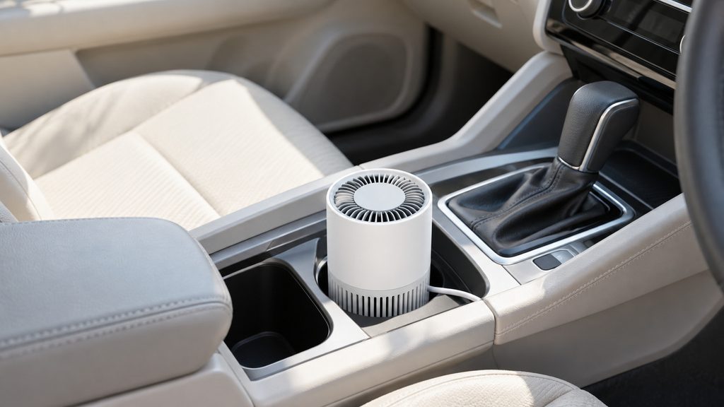 ドリンクホルダーに設置した車用空気清浄機