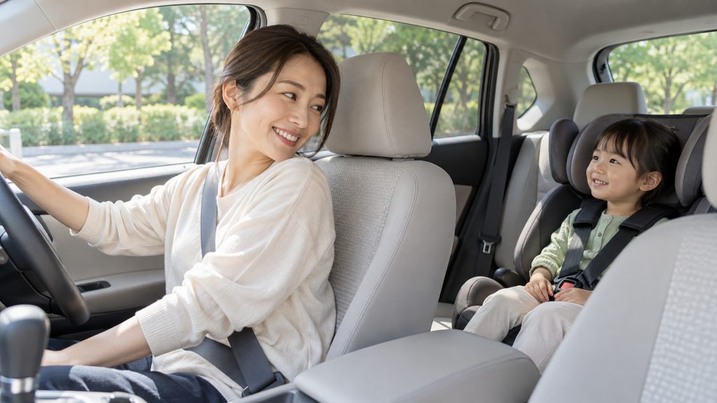 整えた車内で穏やかにやりとりする親子