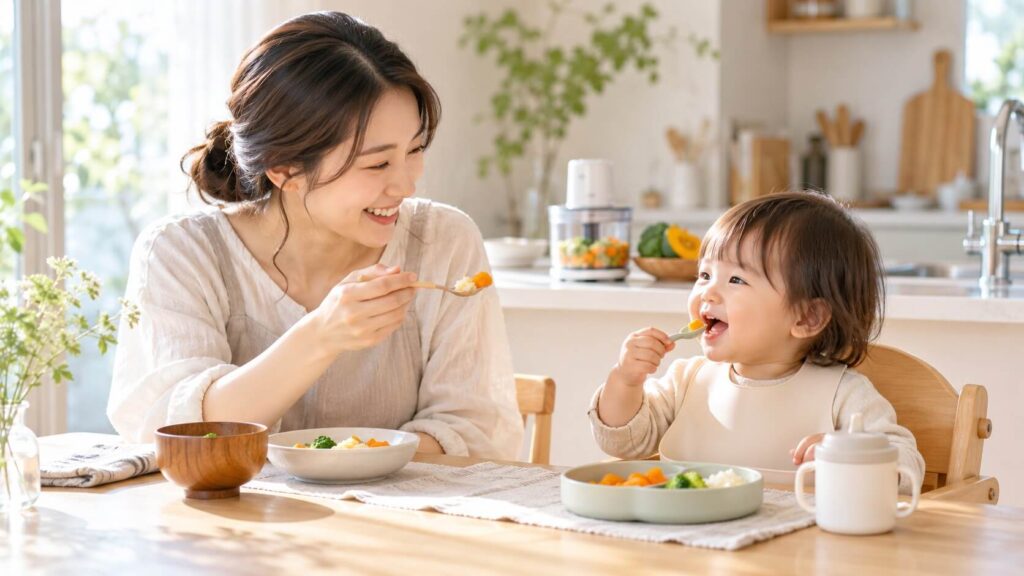 食事をする親子